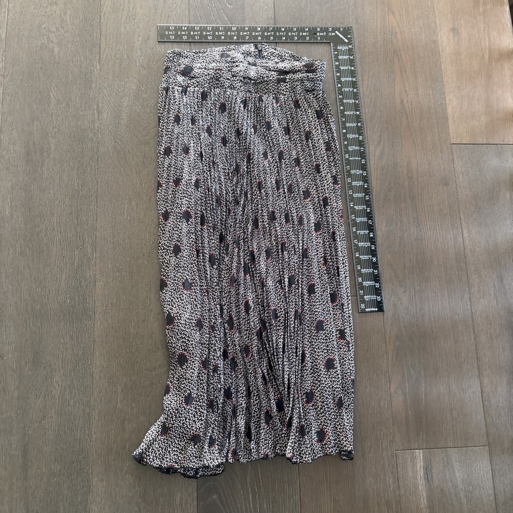 ba&sh Pleated Midi Skirt in Black and Cream with Red Accents